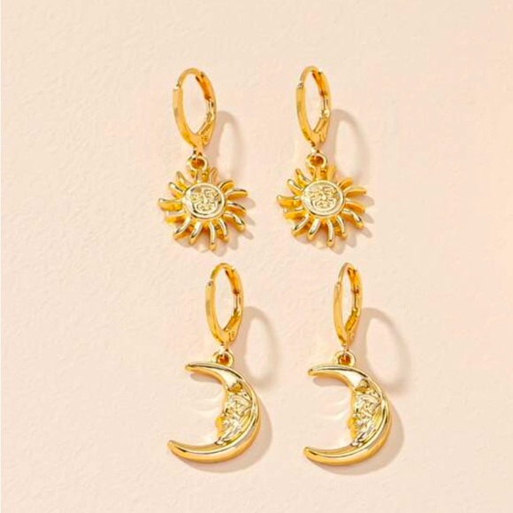 14k Gold tone Sun and Moon Earrings